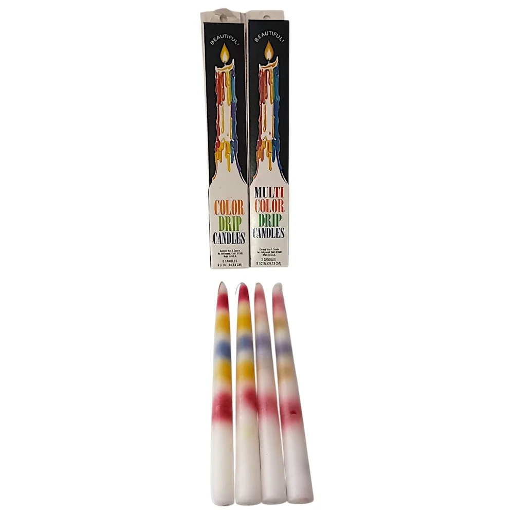 4 Vintage Multicolor Drip Candles Wine Bottle Decor 2 In Each Box 70s 9.5